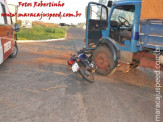 Maracaju: Colisão entre caminhão e motociclista na MS-162, deixa moto presa embaixo de caminhão