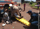 Maracaju: Colisão entre motocicleta e ônibus deixa vítima com fratura de fêmur