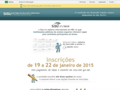 Terminam as inscrições para o Sisu 2015; primeira chamada sai na segunda