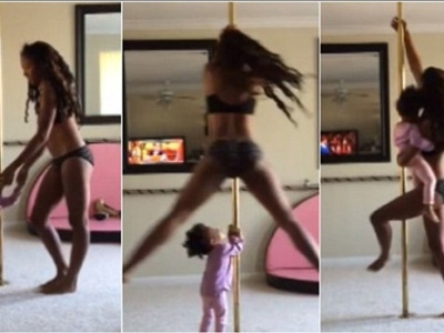 Mulher causa polêmica ao praticar pole dance com filha de 2 anos  