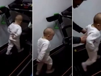 Vídeo causa polêmica ao mostrar pais de bebê de um ano fazendo com que ele corresse na esteira