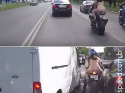 Mulher é vista nua na garupa de moto