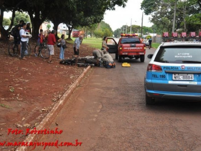 Maracaju: Acidente na Av. João Pedro Fernandes deixa duas vítimas com fraturas após colisão entre motocicleta e veículo