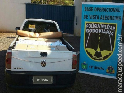 Maracaju: PRE BOP Vista Alegre apreende veículo Saveiro carregado com cigarros contrabandeados