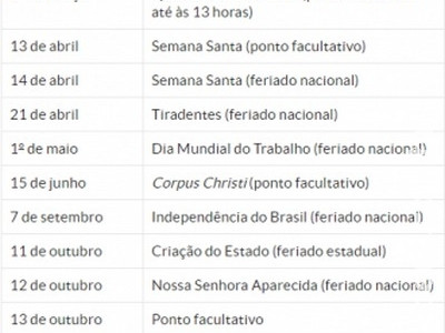 Confira aqui os feriados e pontos facultativos de 2017
