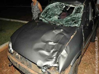 Vaca na pista causa acidente entre Corsa e Hilux