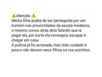 Menina de 10 anos é perseguida por homem na rua em Anastácio