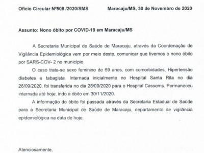 Maracaju contabiliza o “NONO” óbito devido ao COVID-19