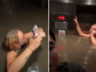 Grupo fica preso em elevador e com água até o pescoço