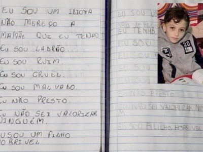 Menino morto pela mãe era obrigado a copiar ofensas em caderno 