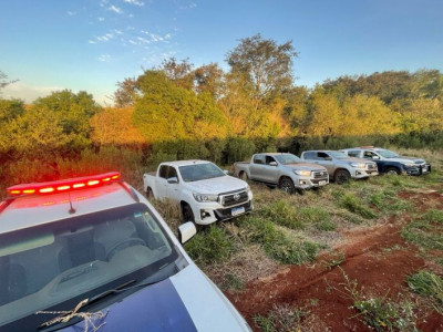 Ladrões abandonam três caminhonetes roubadas em região de mata 