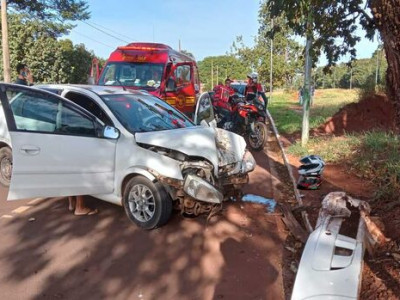 Motorista perde o controle do carro e bate em árvore