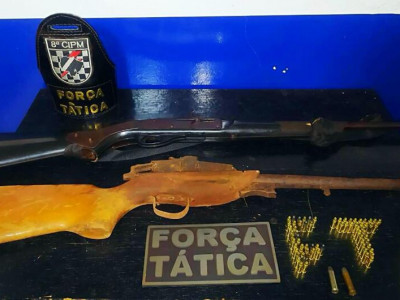 Polícia Militar apreende duas armas de fogo e setenta munições