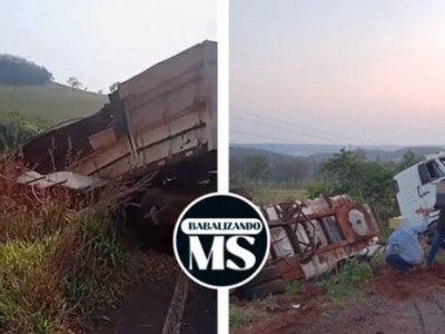 Carretas tombam entre Sidrolândia e Quebra Coco