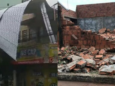 Tempestade derruba muros e árvores e assusta em Três Lagoas 