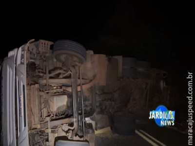 Carreta com problemas mecânicos tomba e interdita a BR-267