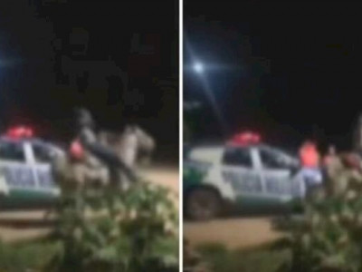 Montado em cavalo, homem tenta laçar policial militar