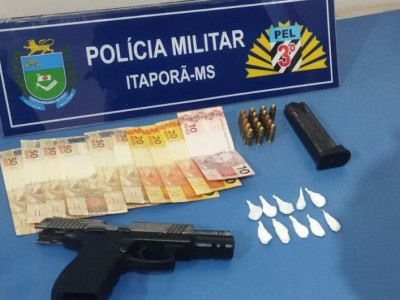 Polícia Militar apreende arma de fogo e drogas em Itaporã