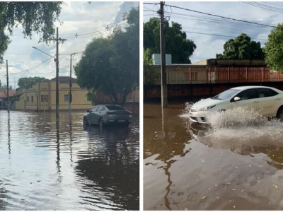 Chuva rápida alaga ruas e gera transtornos em Aquidauana