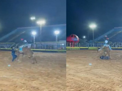 Locutor é atropelado por touro durante rodeio em Paranaíba