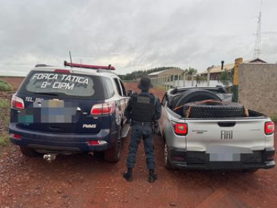 Força Tática apreende carga de pneus contrabandeados na MS-162