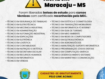 MARACAJU - MS ABERTAS AS INSCRIÇÕES PARA CURSOS TÉCNICOS