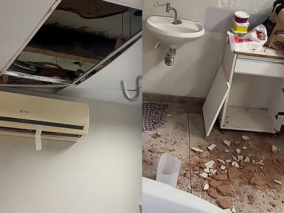 Sem manutenção, teto desaba em cima de pacientes na Santa Casa
