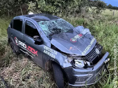 Veículo de escolta armada capota após colisão com boi na BR-359
