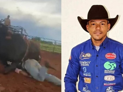 Touro cai em cima de peão durante treino em Cassilândia