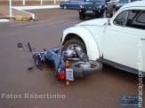Colisão entre moto e carro no centro de Maracaju
