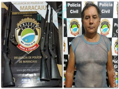 Polícia Civil de Maracaju apreende escopeta calibre 12, rifles calibre .22, revólver calibre .38 e várias munições em residência na Vila Juquita