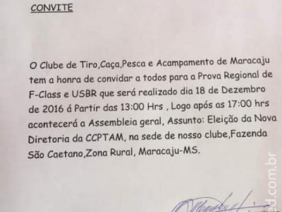 Urgente - Convite aos Associados do Clube de Tiro de Maracaju para Assembleia e Prova de Tiro