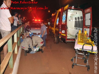 Maracaju: Motociclista colidi com guarda rei da ponte na Av. Marechal Deodoro e se arrasta para acostamento para não ser atropelado