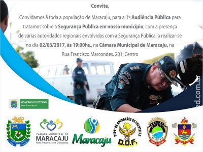 Convite para a 1ª Audiência Pública sobre a “Segurança Pública de Maracaju”