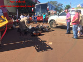 Maracaju: Condutor de motocicleta colide com lateral de caminhonete e tem fêmur fraturado na Rua 11 de Junho