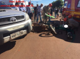 Maracaju: Condutor de motocicleta colide com lateral de caminhonete e tem fêmur fraturado na Rua 11 de Junho