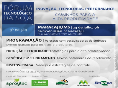 Fórum Tecnológico da Soja acontece dia 24 de julho em Maracaju