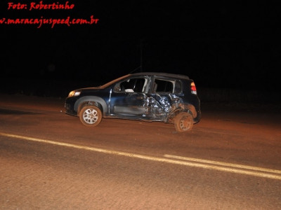 Maracaju: Condutor de veículo ocasiona colisão contra obstáculo próximo à Fazenda Água Boa na BR-267