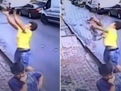 Adolescente agarra menina de 2 anos que caiu do segundo andar de prédio