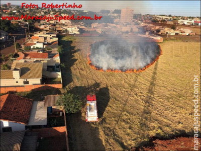 Maracaju: Corpo de Bombeiros atendem ocorrência em incêndio a pastagem nas proximidades do Conjunto Porto Belo