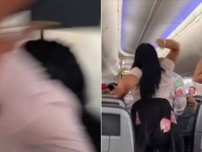 Mulher provoca confusão a bordo de avião após golpear com laptop o namorado, 