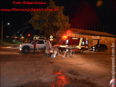 Maracaju: Colisão entre veículo e motocicleta no cruzamento da Av. Marechal Deodoro com a Rua Quintino Bocaiuva