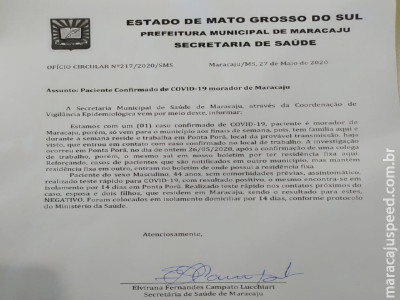 Boletim epidemiológico confirma caso positivo corona vírus em Maracaju Boletim epidemiológico confirma caso positivo corona vírus em Maracaju