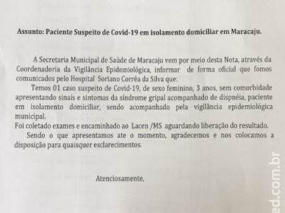 Maracaju: Paciente suspeito de Covid-19 encontra-se em isolamento domiciliar  Maracaju: Paciente suspeito de Covid-19 encontra-se em isolamento domiciliar