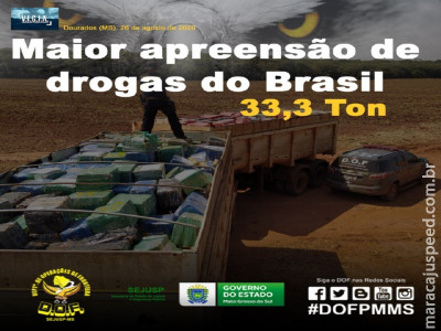 DOF realiza maior apreensão de droga do Brasil, no ano de 2020. Apreensão ocorreu na região de Maracaju