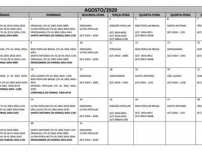 Plantões das Farmácias e Drogarias para o Mês de Agosto em Maracaju Plantões das Farmácias e Drogarias para o Mês de Agosto em Maracaju