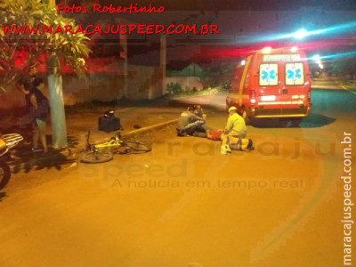 Maracaju: Corpo de Bombeiros e Polícia Militar atendem ocorrência de acidente envolvendo motociclista e ciclista. Vítima teve fraturas expostas em ambas as pernas