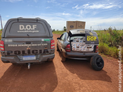 Maracaju: Veículo com cigarros e pneus contrabandeados do Paraguai foi apreendido pelo DOF durante a Operação Hórus