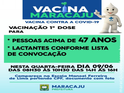 Secretaria de Saúde de Maracaju inicia vacinação da 1ª dose contra a COVID-19 para pessoas acima de 47 anos