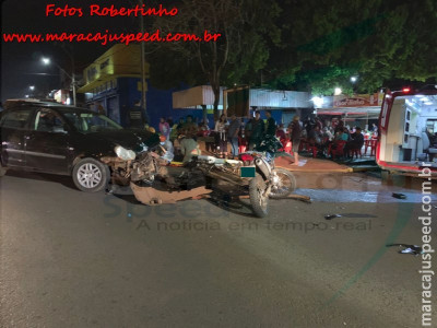Maracaju: Bombeiros atendem acidente entre carro e motocicleta na área central